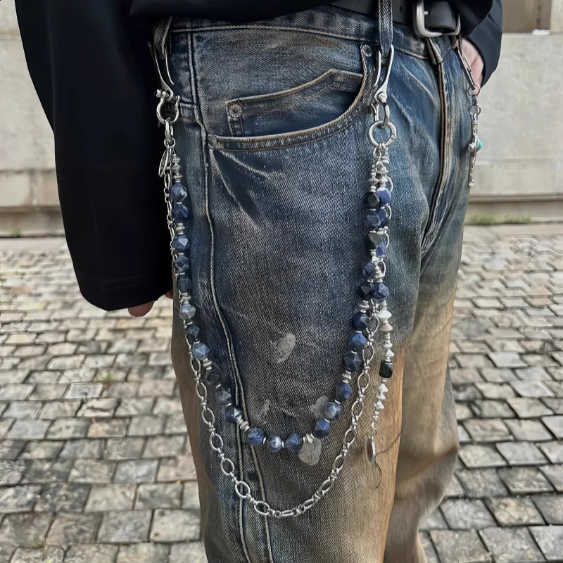 Three In One Combination Punk Pants Chain Peacock Green Metal Concise Men And Women Key Chain Ones Waist Accessories 250303