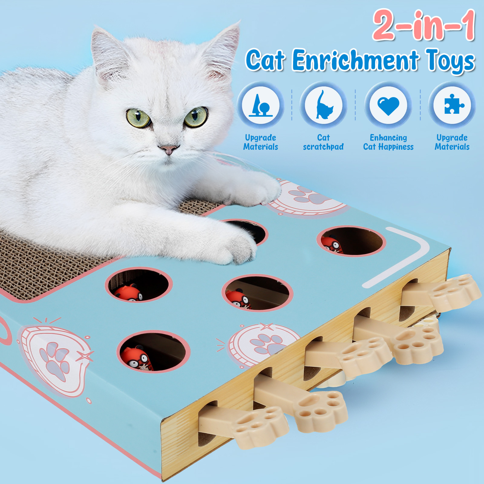Cat Enrichment Toys Fun Cat Mole Game Interactive Pet Puzzle Toys with Cat Scratching Board Pet Supplies for Indoor Pet Exercise