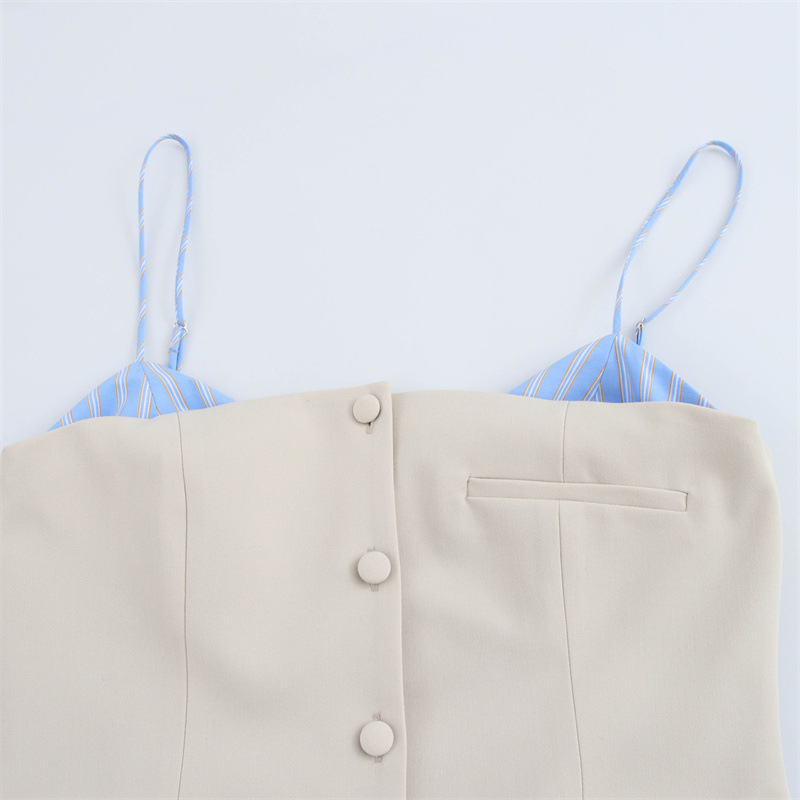 F190 Spring and Summer New European and American Style Women's Fashion Sexy Poplin Splicing Suspender Dress