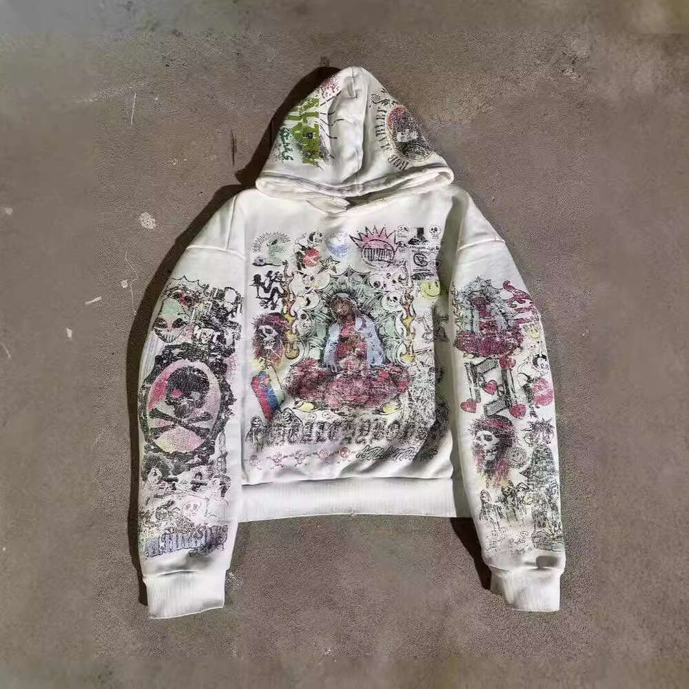 Graffiti printed hooded sweatshirt for women y2k personalized street fashion brand hip-hop couple pullover hoodie