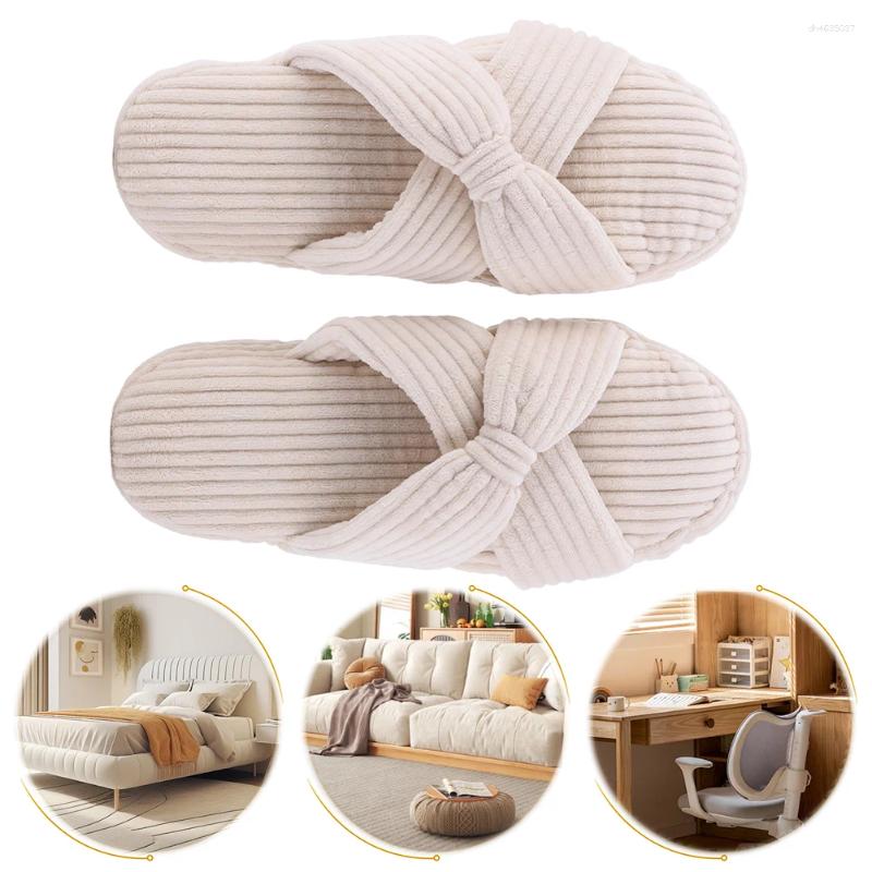 Slippers Plush House Crossband Slides Comfortable Bow Home Fuzzy Thick Sole For Indoor Outdoor Bedroom zhanyishengli