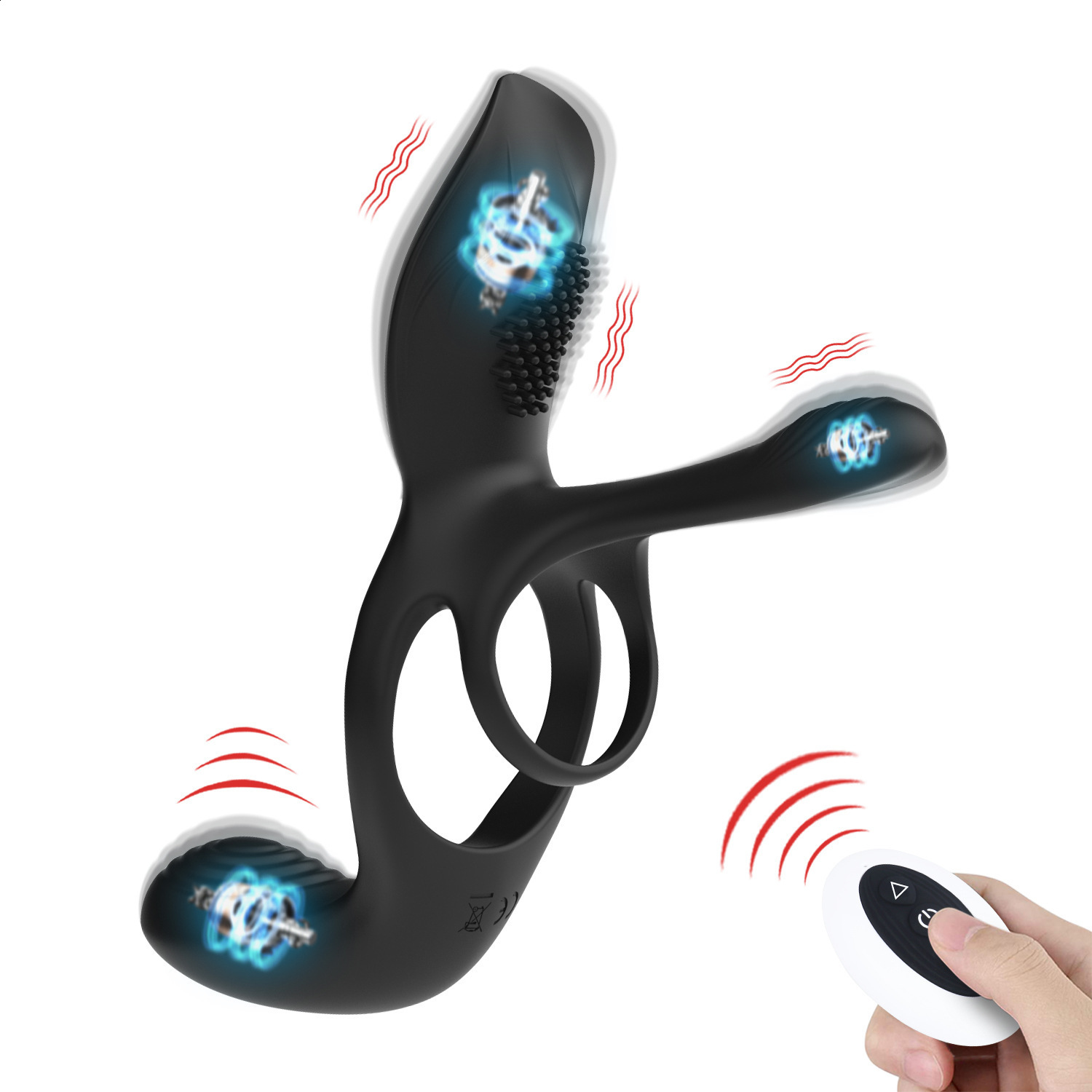 Locking ring dual ring silicone multi frequency vibration ring remote charging couple resonance massager adult product 240711