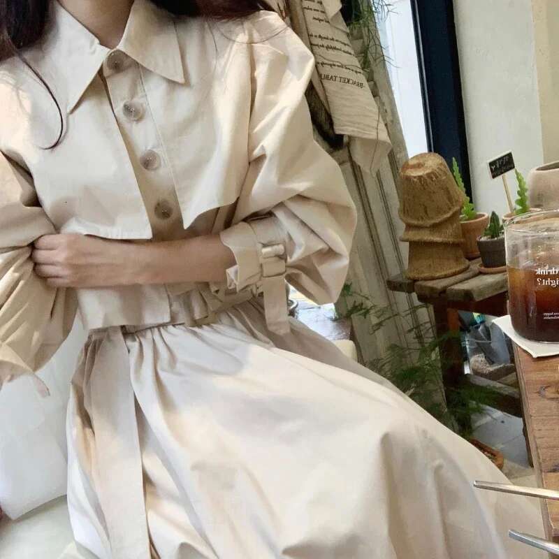 Korean Fashion Matching Sets Puff Sleeve Button Short Blouses High Waist Pleated Long Skirts Solid Color Design Women's Clothing