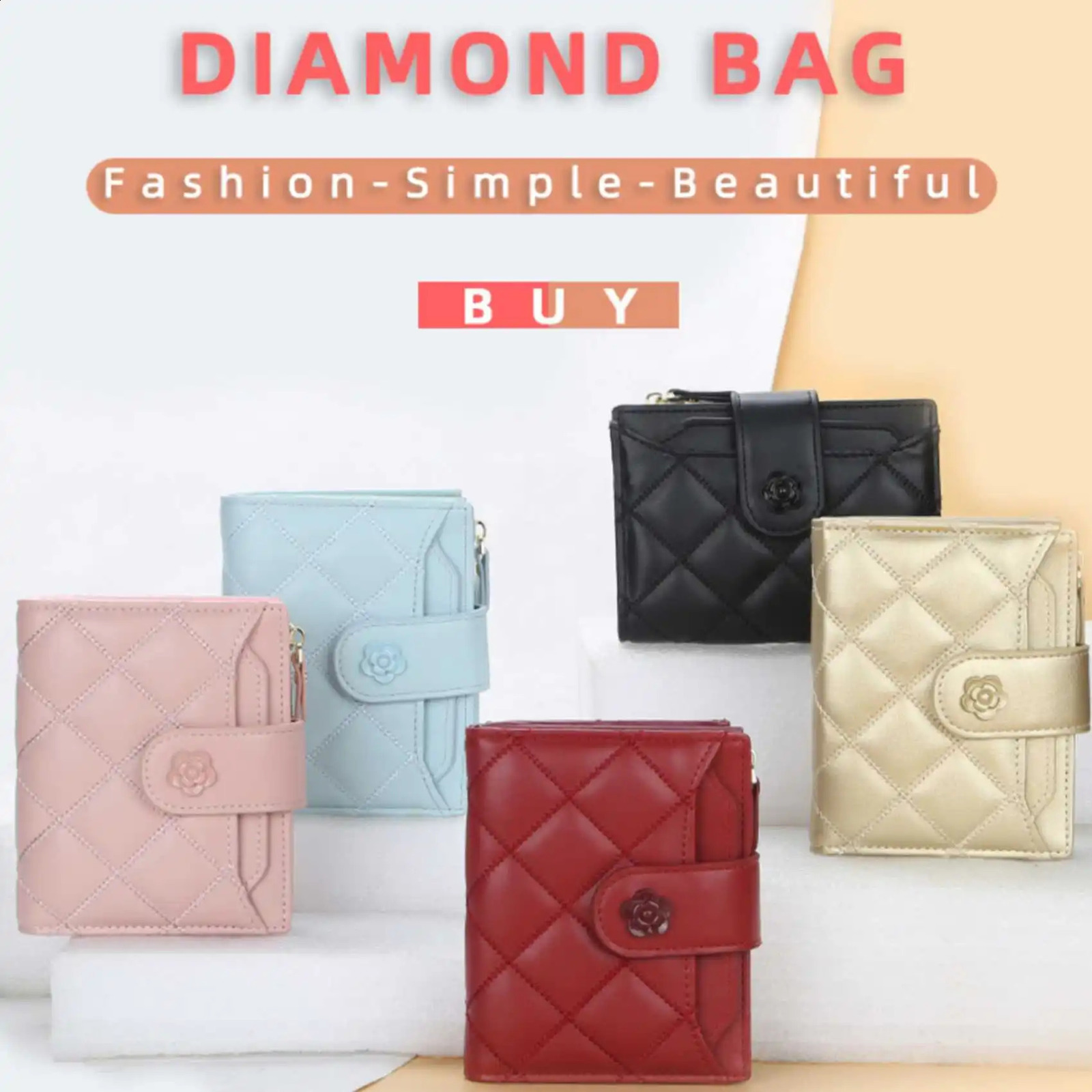 Argyle MultiCard Trifold Zipper Coin Purse Fashion Casual Womens Short Wallet Vertical Drivers License Buckle Card Holder 250305