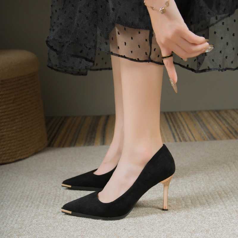 NEW Wens Style Banquet Fi Light Luxury 6 8cm High H Pumps Stiletto Metal Pointed Suede Single Fi Casual cfort Y250304