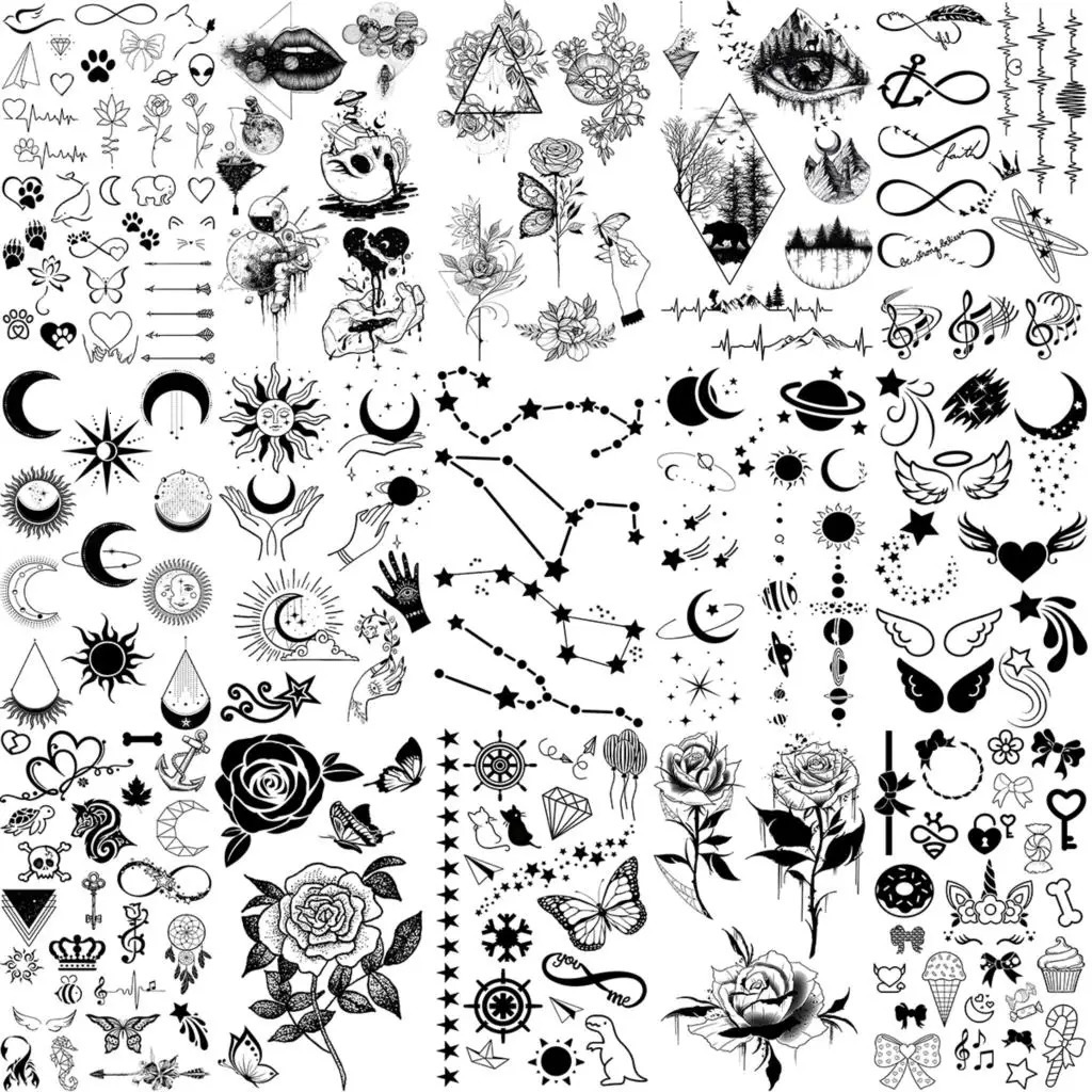 3D Rose Mountains Tattoos Temporary For Women Men Star Moon Sun Realistic Tattoo Small Washable 250219