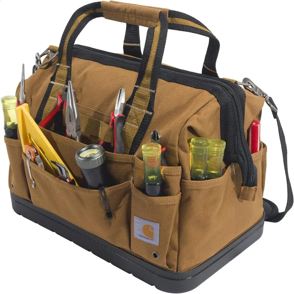 Ship from US 16 inch tool bag with molded base brown 250305FBB
