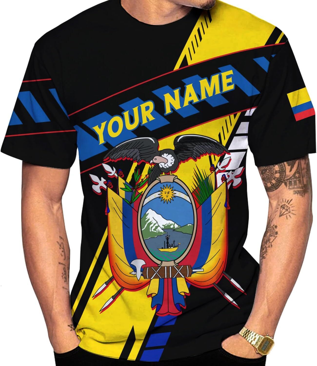 Mens T shirt Personalized Name Ecuador 3D Shirt, Ecuador Flag Pride Gift T-Shirt, Men 16 tee Casual tops summer clothes