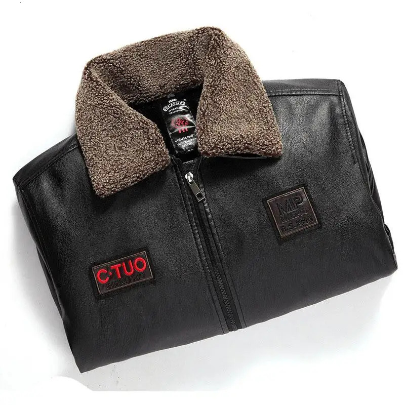 Mens Winter Coats Pu Leather Jackets Bomber Coat Male Fleece Fashion Clothing Motorcycle Jacket Thick Vintage Outwear 5Xl 250225