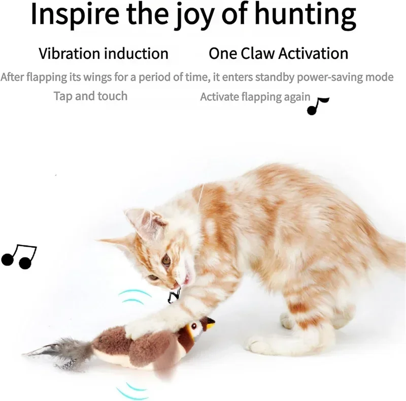 Interactive Cat Toy Flapping Bird with Catnip Rechargeable Simulation Bird Cat Toys Touch Activated Fluffy Plush Toys for Cats