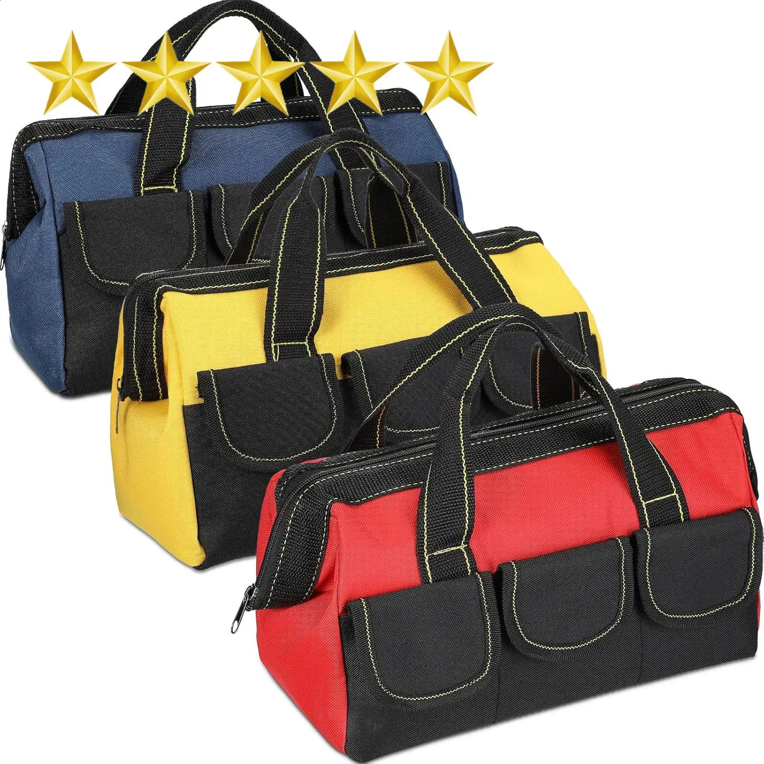 Ship from US 3pack mens tool bag with waterproof hard bottom heavyduty wide mouth suitable for various tools 250305FBB