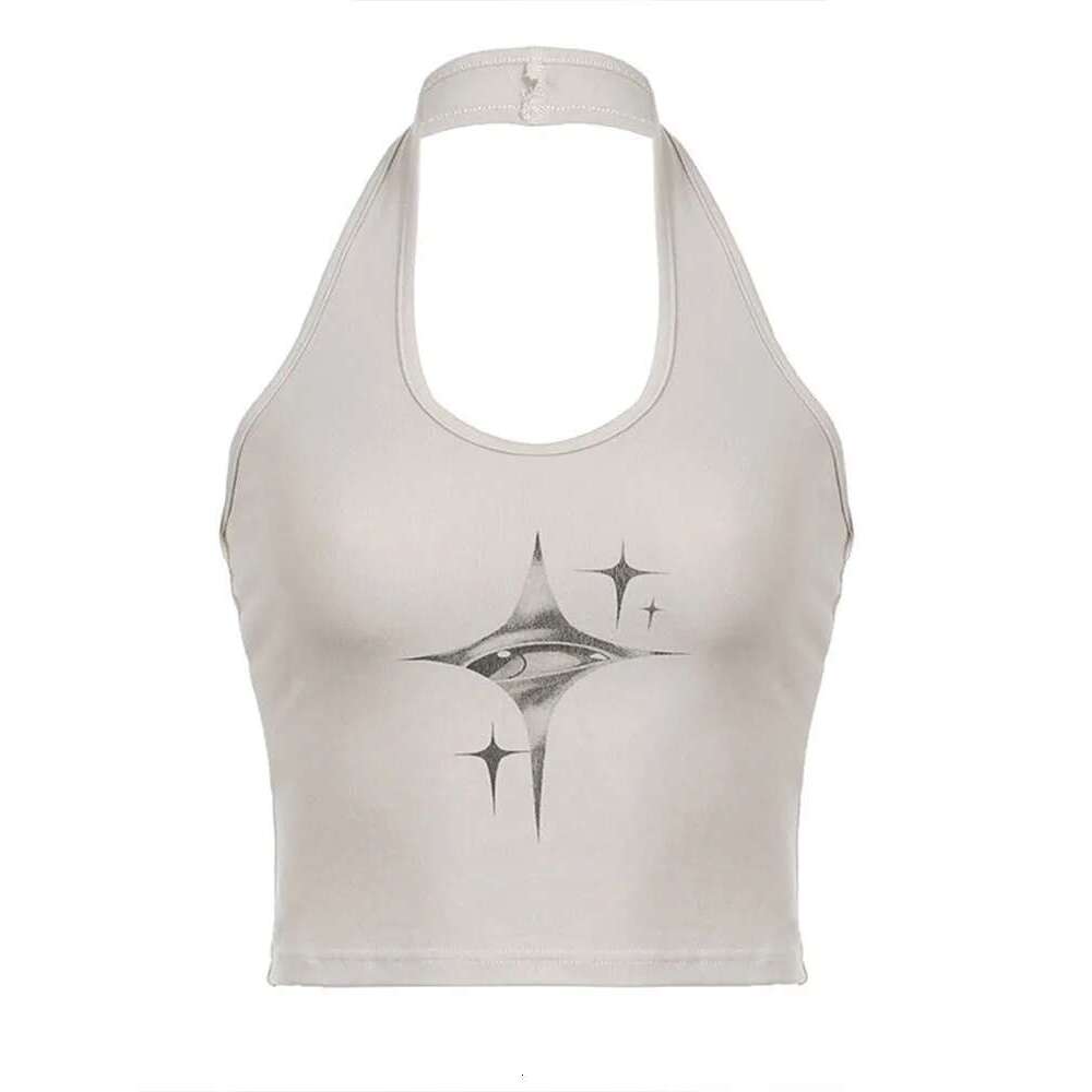 Y2k Women Devil's Eyes Retro Print Hanging Neck Suspender Vest Women's Summer Korean Fashion Slim And Slimming Short Top KLMY 's
