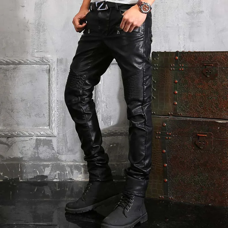 Fashion Mens Pu Leather Pants Waterproof Motorcycle Trousers For Male Size 2840 Windbreak 250304