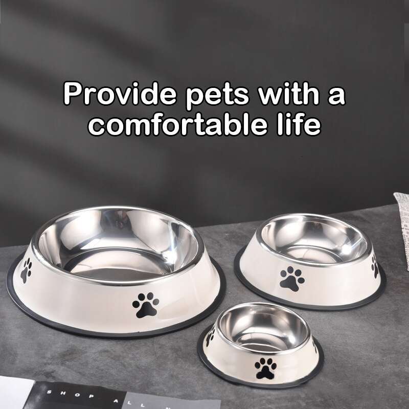 DHpet Creamy White And Dark Gray Printed Dog Bowl Pet Non-slip Bowl Dog Cat Dog Bowl Cat Bowl Stainless Steel Dog Food Bowl Rice Bowl