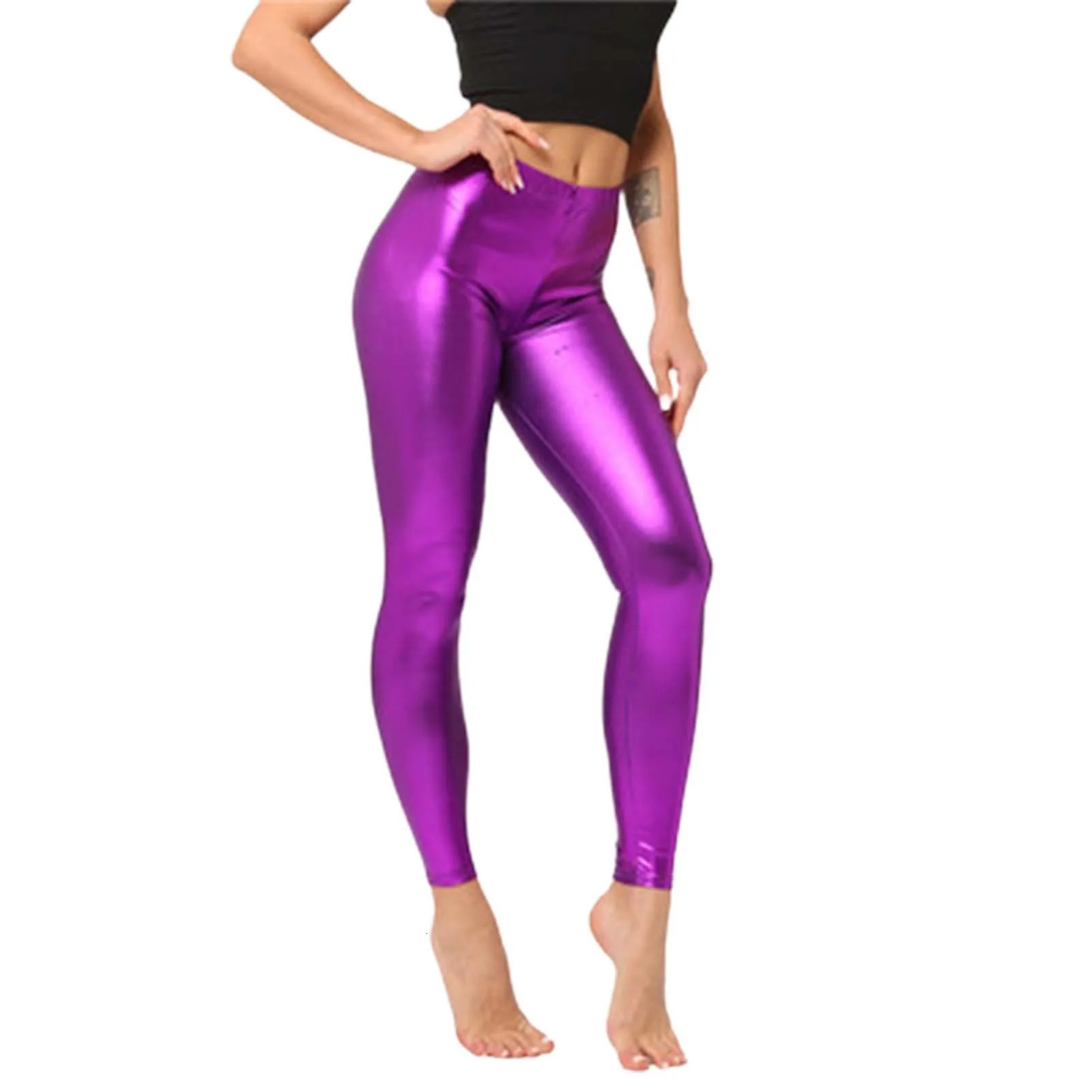 Womens artificial leather long legs colorful shiny metal tight fitting 910l ongs pringa utumn 250304