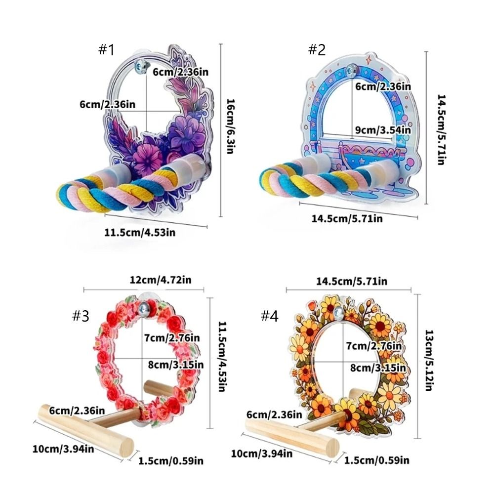 Wood Bird Perch Mirror Toy Hanging Fun Birdcage Mirror Toy Removable Colorful Cage Vanity Toy For Finch Canary Cockatiels