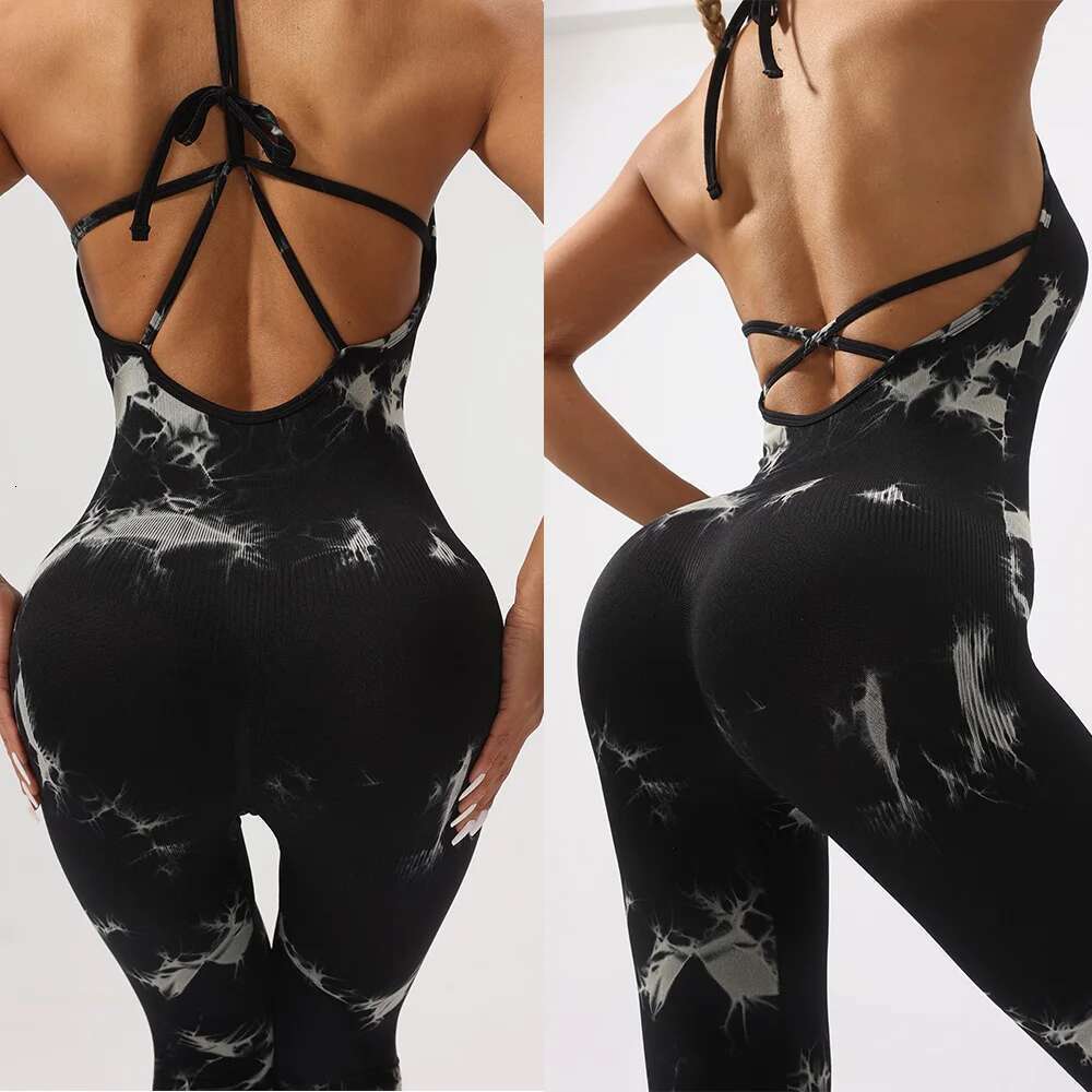 Sexy Backless Yoga Jumpsuits For Women Fiess Push Up Hollow Slim Fit Gym Rompers Workout Playsuits Sports Tights Bodysuit KLMY