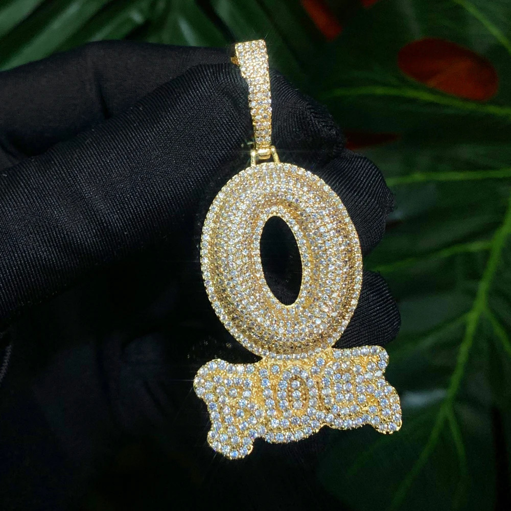 2025 Iced Out Letter Charm Letter O Block Pendant Necklace Bling Cubic Zirconia Punk Styles Hip Hop Men Boy Rope Chain Jewelry 250305