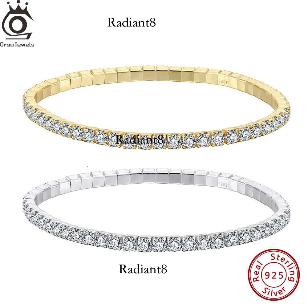 ORSA JEWELS Elastic Hiphop Iced Out 3mm Cubic Zirconia Stretchable Tennis Adjustable Sier Bracelet Chain SB217