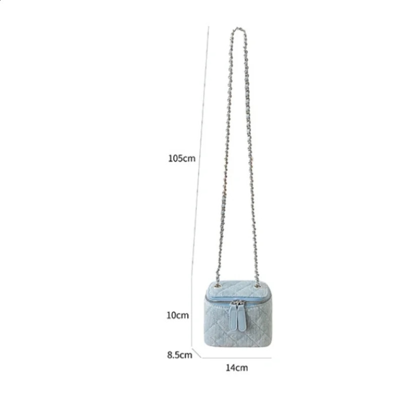 Versatile Mini Chain Ladies Crossbody Bags Casual Denim Bucket Shoulder Bags For Women Vintage Female Rhombic Sewing Box Bags 250304
