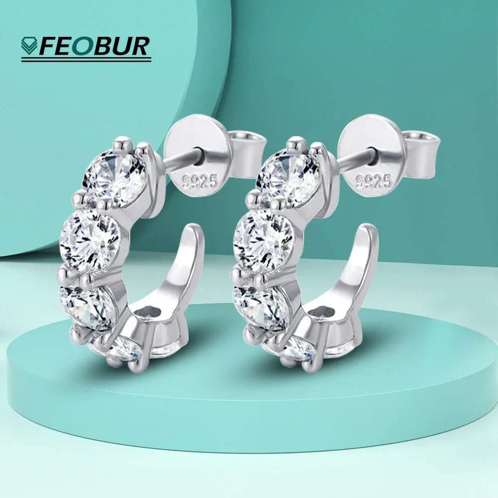 FEOBUR 3Carat Full Moissanite Hoop Earrings for Women Sterg Sier Sparkg 3/4mm Dia Stud Earring Small Hoops
