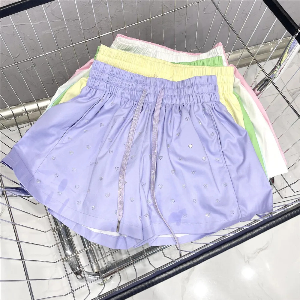 Limiguyue Little Love Diamonds Summer Wide Leg Shorts Elastic Waist Lace High Quality Womens Trouser Z266 250304