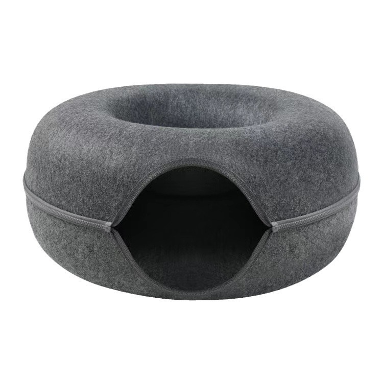 2025 Toys Cat Nest Donut Tunnel Bed Pets House Natural Felt Pet Cave Round Wool for Small Dogs Interactive Play Toycat (Upgraded version thicker + Cat