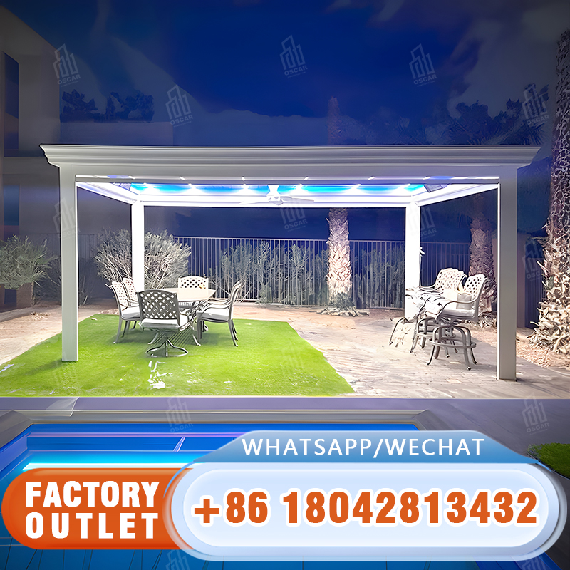 Aluminium Garden Pavilion Retractable Louvers Gazebo Electric Roof Pergola Para Exterior 6x3 m