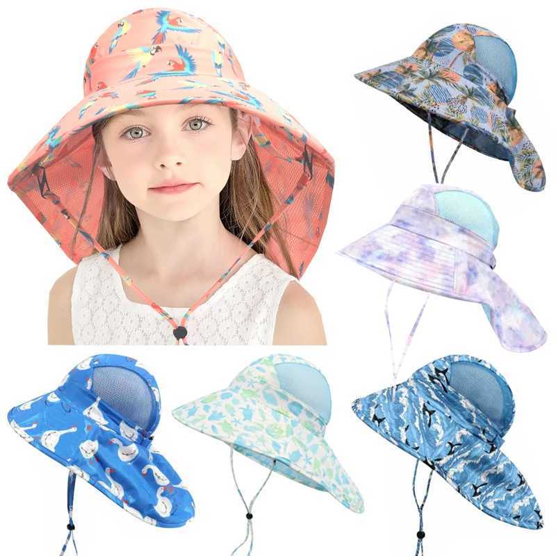 Kids Bucket Hat Summer Quick-dry Baby Sun Hat Big Brim Neck Protector Children Panama Cap for Girls Boys Beach Travel 6M-5YT250305