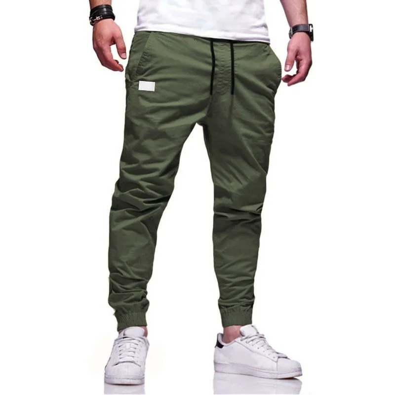 slim fit casual pants simple European and American solid color patchwork leather youthful trendy 250304
