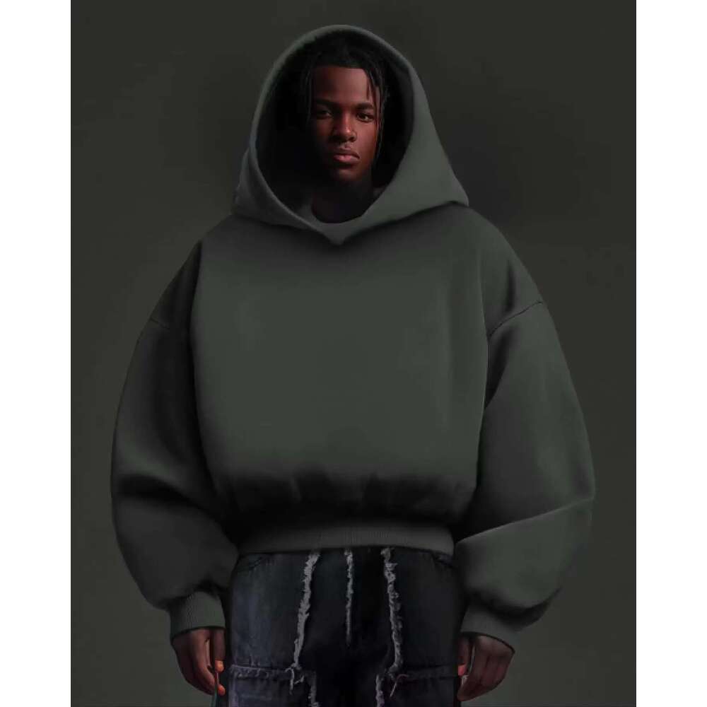 Heavyweight Crop Cut Big Hoodie Custom 700Gsm Cotton Solid Color Cropped Hoodies