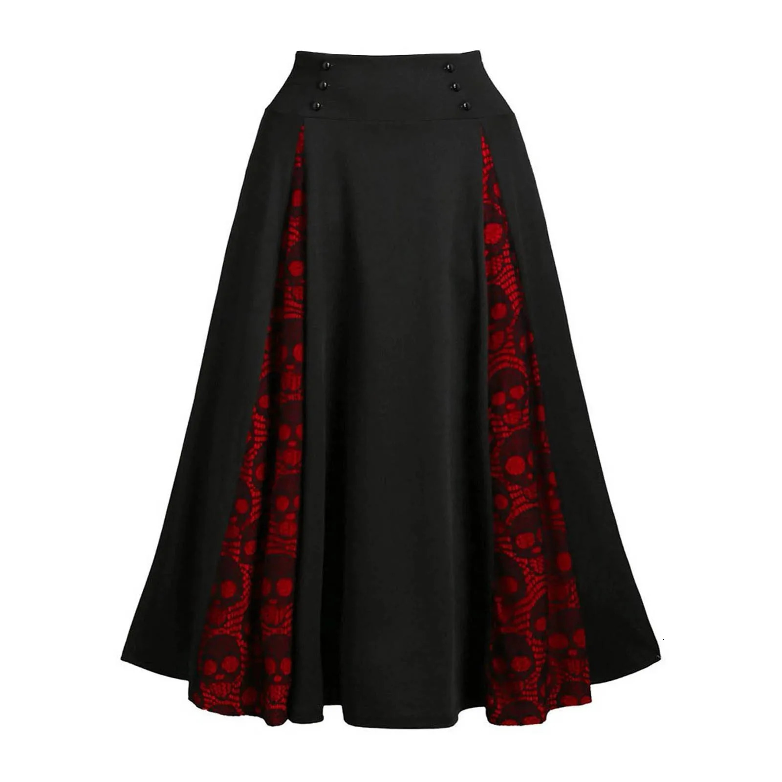 Gothic Style Long Maxi Skirt For Women Pleated Female Lace Panel Patchwork Solid Midi Skirt Solid Fashion Y2k Clothing 3xl 250228