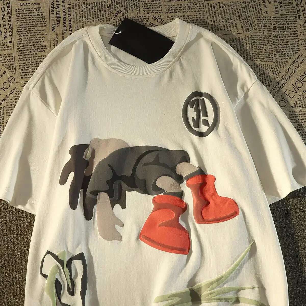Men And Women Short T-Shirt American Fun Cartoon Cotton Loose Oversize Half Sleeve Couple Top Y2k Clothing Summer Clothes