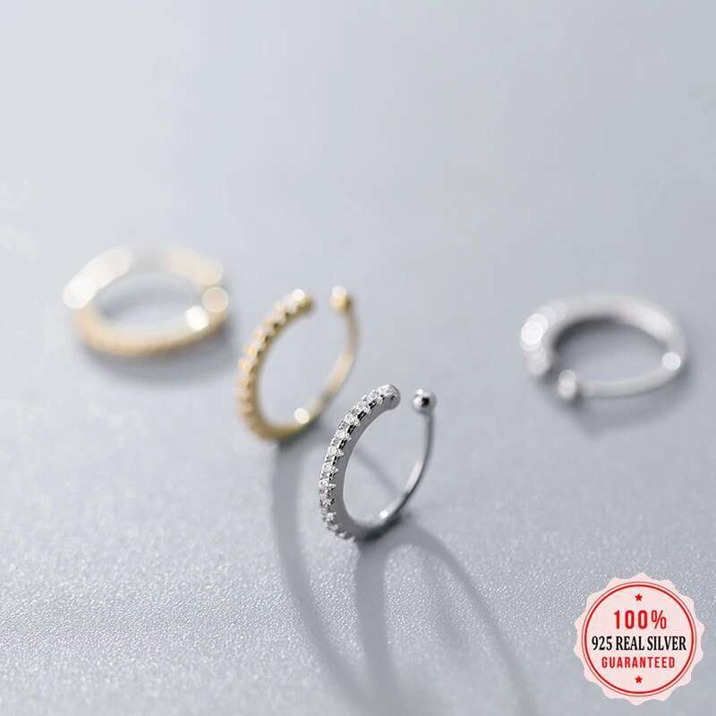 100% Real Sterg Sier Stars Fashion Punk Ear Cuff Clear CZ Sparkg Clip Earrings For Women Grils Fine Jewelry