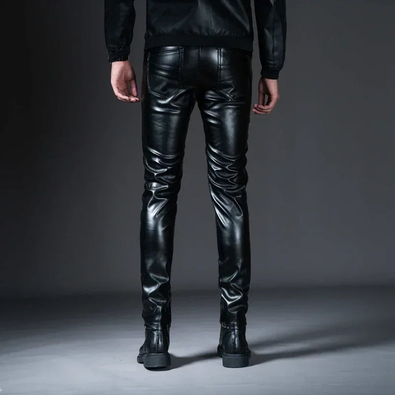 Mens Tight Bicycle Leather Pants Fashion Artificial Motorcycle Stage Club Dress 250304
