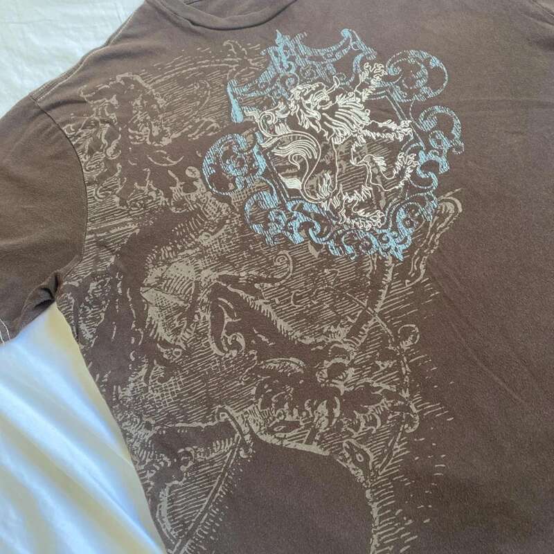 Mall Goth Cyber Grunge 00s Retro T-shirt Emo Vintage Brown Y2K Printed Graphic T-shirt Women Men's Short Sleeves Round Neck High Clothing