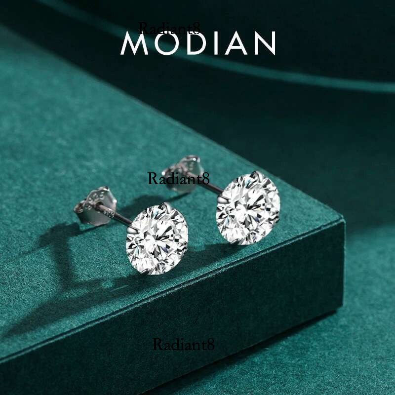 Modian Sparkg Clear CZ Stud Sterg Sier Round Zirconia 4MM 5MM 6MM 7MM Earrings For Women Wedding Jewelry
