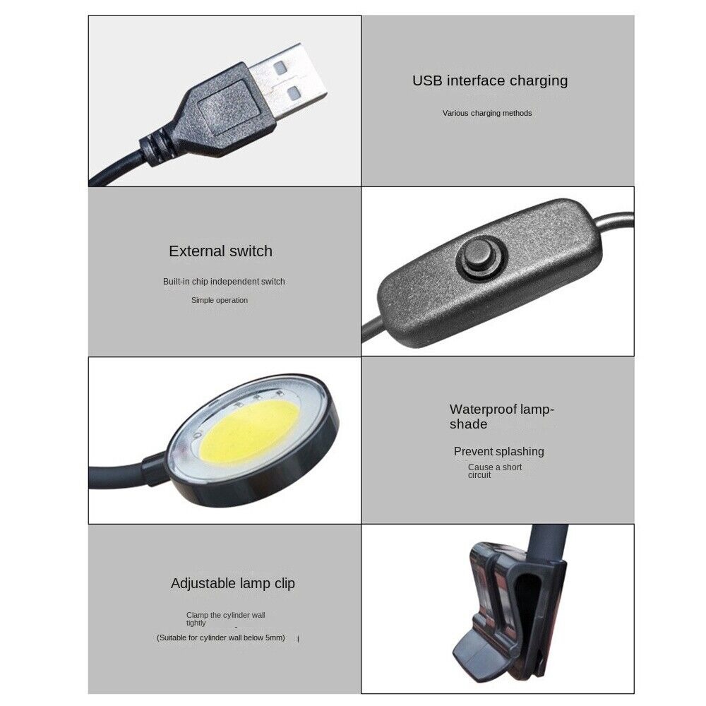 Rotatable Fish Tank Clip Lamp LED Full Spectrum Waterproof Water Grass Tank Spotlight USB Power 360-degree Aquarium Plant Light