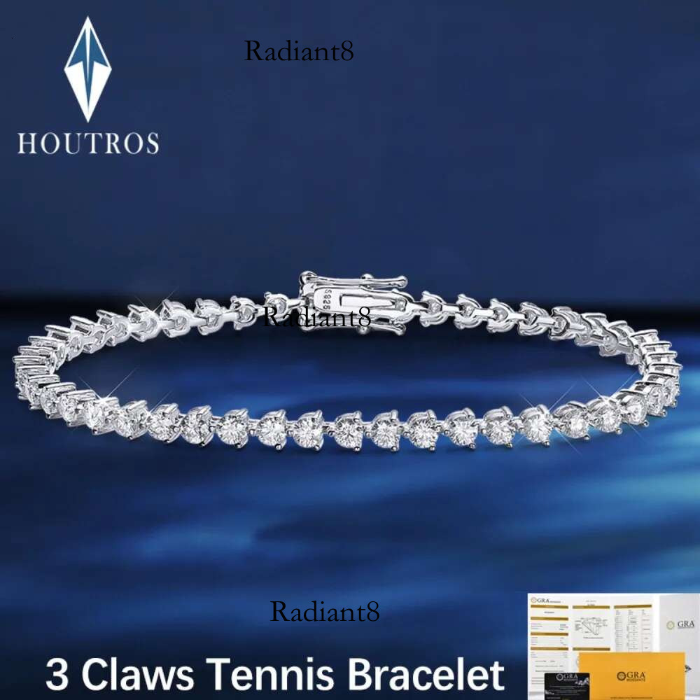 Houtros 3 Prong Full Moissanite Tennis Bracelet for Women Sterg Sier 3mm D VVS1 Dia Hand Chain Jewelry GRA