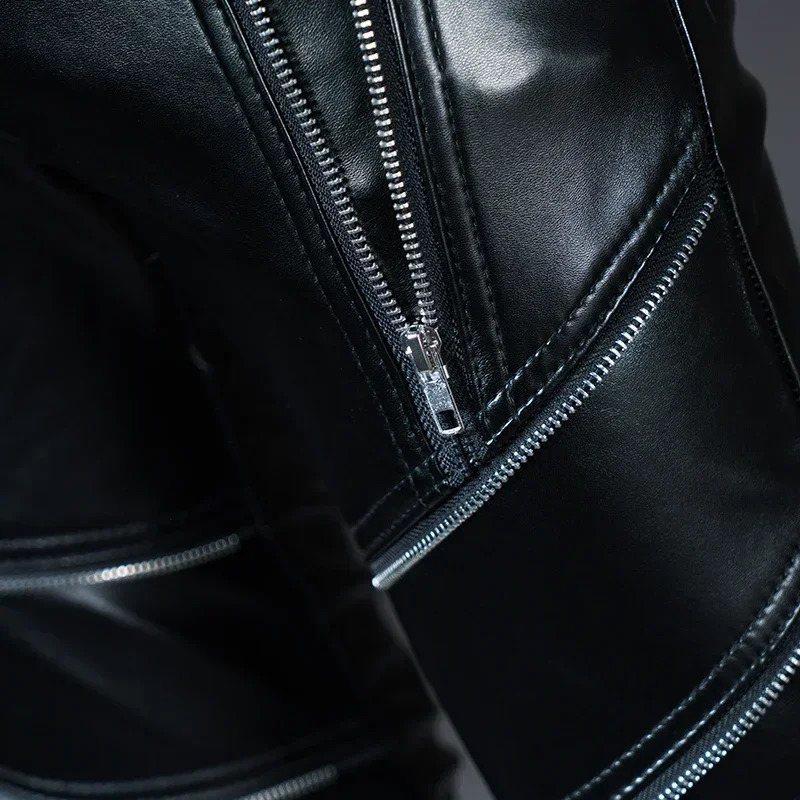 Mens Tight Bicycle Leather Pants Fashion Artificial Motorcycle Stage Club Dress 250304