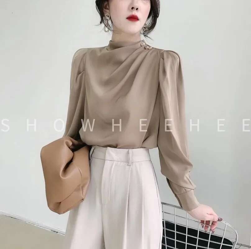 Satin Women's Shirts New Solid Casual Blouses Silk O-Neck Ladies Clothing Loose Long Sleeve Spring/Summer 2023 Fashion Tops