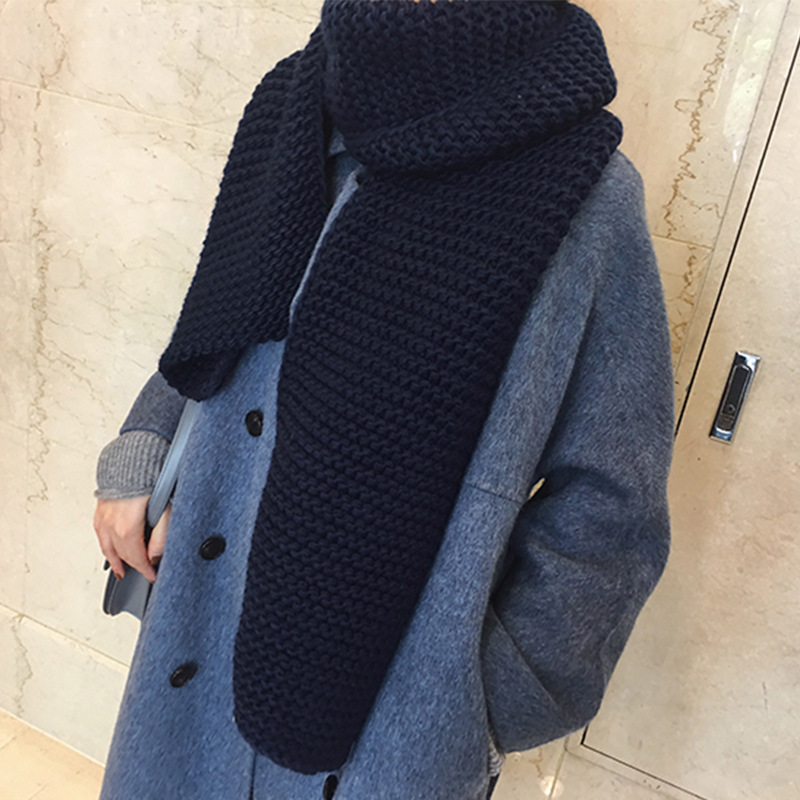 K047 New hand-knitted thick woolen scarf for women autumn and winter Korean version thickened and warm student couple scarf solid color versatile