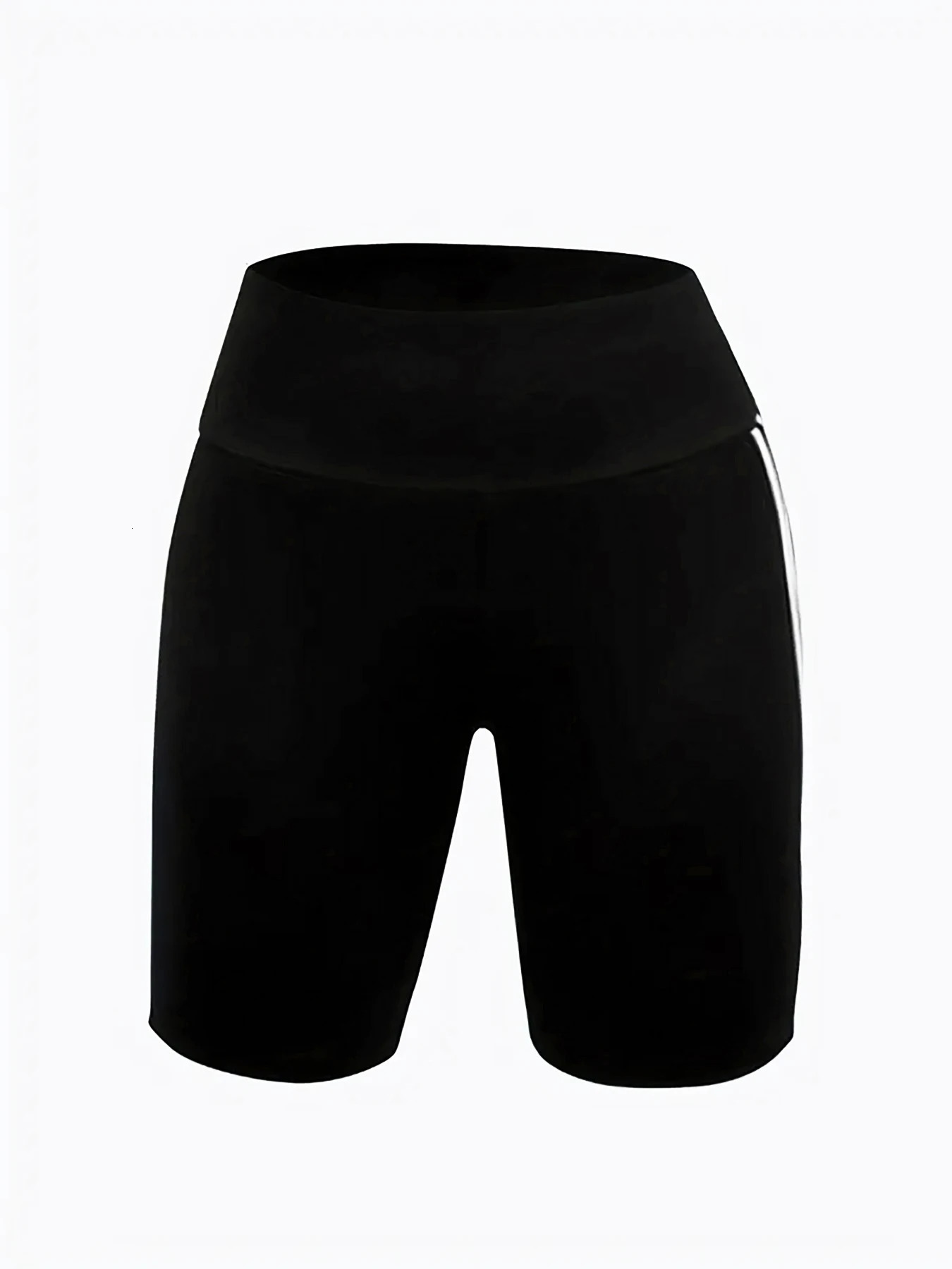 High Stretch Plus Size Athletic Shorts for Women Sporty Knit Mid Thigh Pants with Side Stripes Fashionable and Comfortable 250304