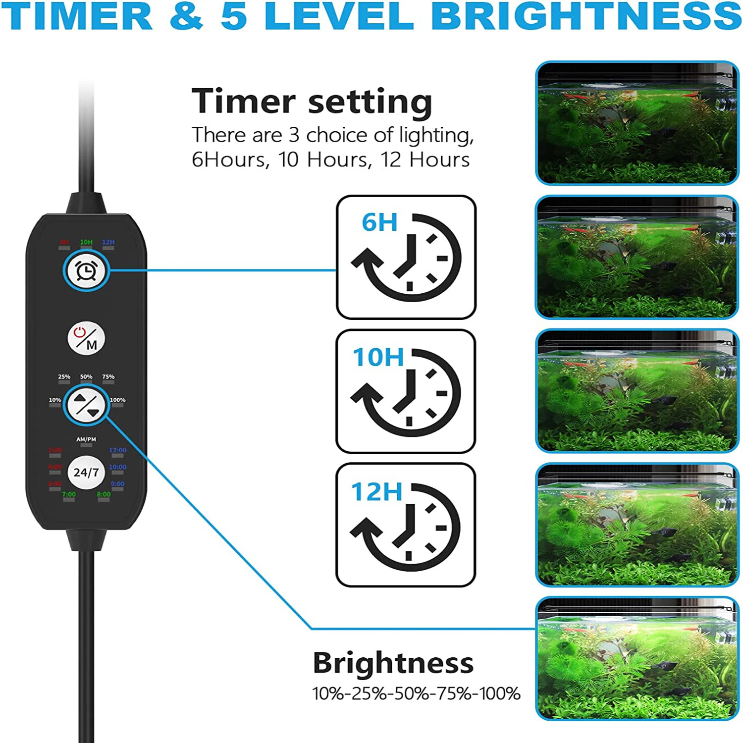 30/45cm Full Specturm Aquarium Light with Timer Auto on off Fish Tank LED Ramp Sunset Lamp for Plants Aquarium Decoration