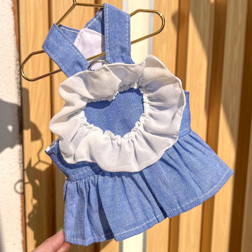 Cat Clothing Cute Dog Denim Dresses Heart Fashion Dog Cowboy Strap Dress with Ruffles Puppy Clothes For Small Medium Dogs