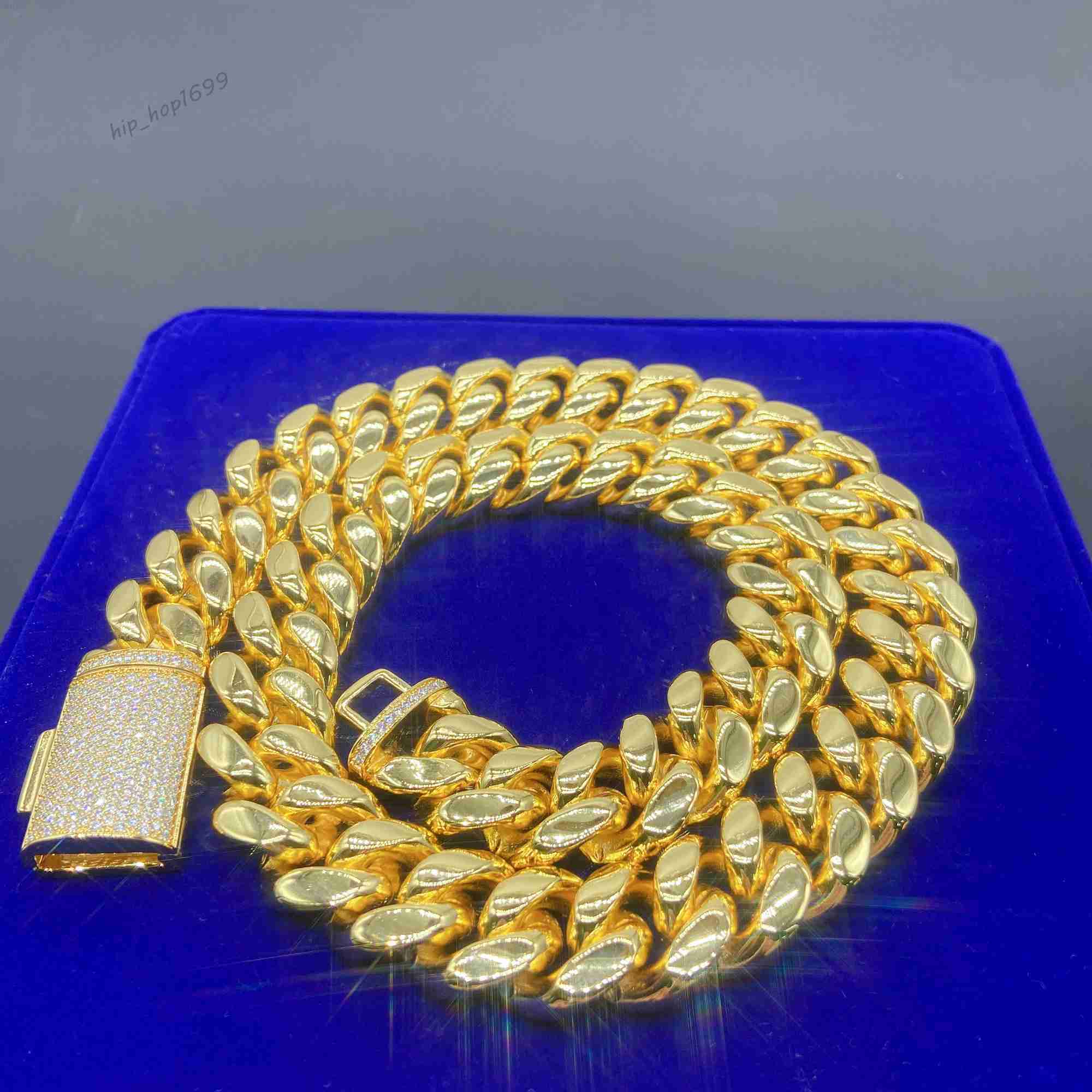 Iced Out Vvs Moissanite Diamond Clasp Custom 8mm 10mm 12mm 14mm Width Cuban Chain Jewelry Stainless Steel Necklace