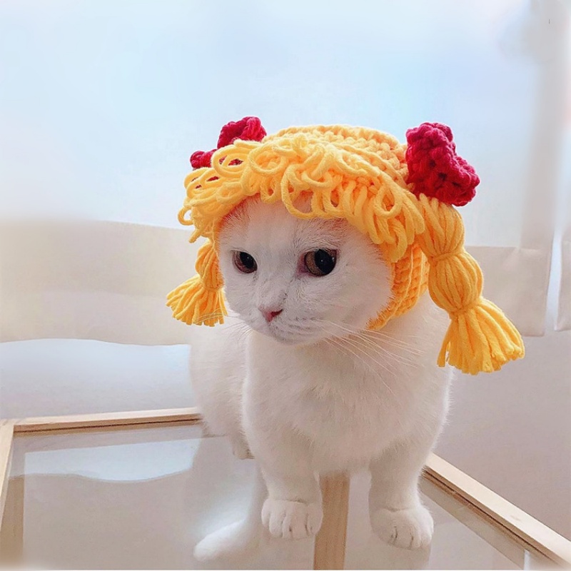 Pet Hat Wacky Cat Headgear Wig Cospaly Props Cute Braid Head Cover Double Ponytail Teddy Funny Dog Headgear Dress Up Hat 2025