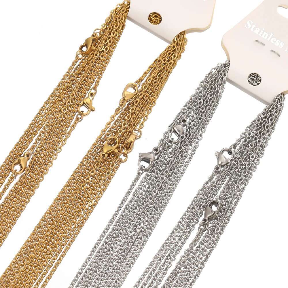 10Pcs/lot 50cm Stainless Steel k Necklaces Cuban Cross Chains Accessories for DIY Gifts Jewelry Making Bulk Wholesale