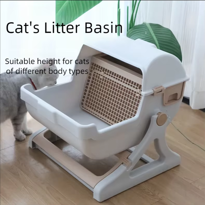 Semi automatic cat litter box anti splash oversized semi enclosed cat toilet lazy cat toilet
