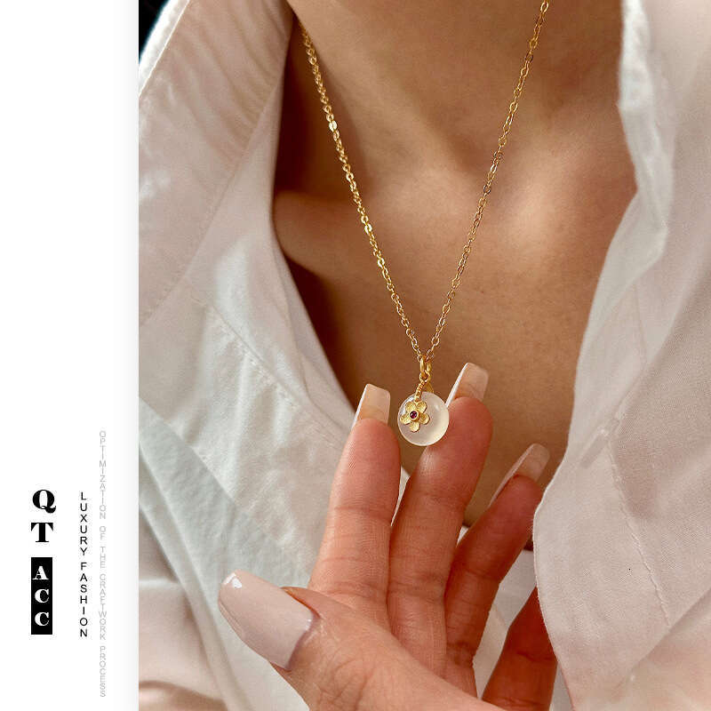 Traditional style gold, sier, agate, moonstone necklace, versatile and high-end gold zircon Chinese jewelry accessories for women